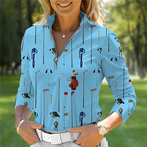 

Mujer Camisas de polo Camiseta de golf Transpirable Secado rápido Dispersor de humedad Manga Larga Ropa de golf ropa de golf Ajuste regular Cremallera Cuello alto Impreso Primavera Otoño Tenis Golf