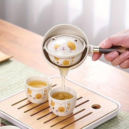 

1 Set chinesisches Gongfu-Teeset aus Porzellan, tragbares Teekannenset mit 360-Grad-Teekocher und Teesieb, tragbares All-in-One-Geschenkbeutel für Reisen, Zuhause, Geschenke, draußen und im Büro