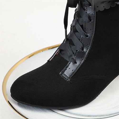  Women's Victorian Gothic Lace-Up Ankle Boots with Bow and Ruffle Trim – Gatsby-Inspired Elegant Boots for Cosplay, Costume Parties, and Vintage Fashion