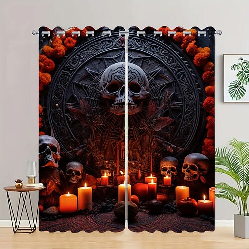 

Halloween 2 Panels Curtain Drapes Grommet/Eyelet Curtain For Living Room Bedroom Door Kitchen Window Treatments Thermal Insulated Room Darkening