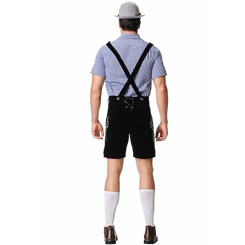  Μπύρα Oktoberfest Στολές Lederhosen Πουκάμισο βαυάρος βαυάρος Γερμανικά Λιβάδια Ανδρικά Πανί παραδοσιακού στυλ Μπλούζα Κοντά Παντελονάκια Καπέλο