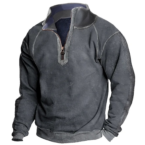 

Herren Sweatshirt Pullover Reißverschluss-Sweatshirt Grau Troyer Halber Reißverschluss Glatt Sport Natur Täglich Festtage Retro Basic Brautkleider schlicht Frühling Herbst Bekleidung