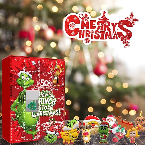 

2023 Grinch Weihnachts-Advents-Countdown, 24-Tage-Countdown bis zum Advent, Überraschungsgeschenk, grünes Monsterspielzeug, Kuschelpuppen-Advent, Weihnachtskollektionsgeschenk für Kinder