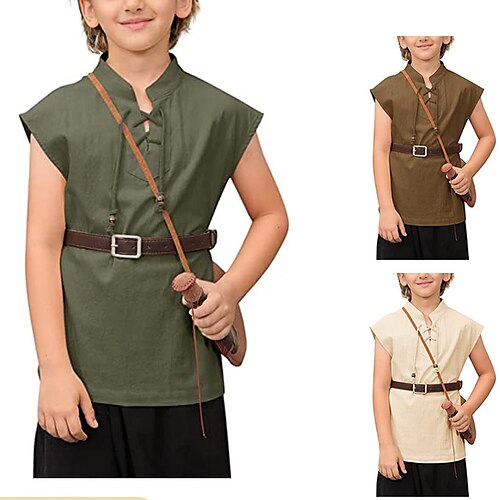 

Retro Antiguo Medieval Renacimiento Camisas Sayo Vikingo Chico Niños Cosplay Disfraz Víspera de Todos los Santos Carnaval Rendimiento Víspera de Todos los Santos Chalecos