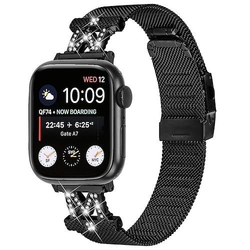 

1 paquete Correa Milanesa Compatible con Apple Watch Correa 38mm 40mm 41mm 42mm 44mm 45mm 49mm Brillante Diamante brillante Ajustable Aleación correa de repuesto para iwatch Series Ultra 8 7 SE 6 5 4