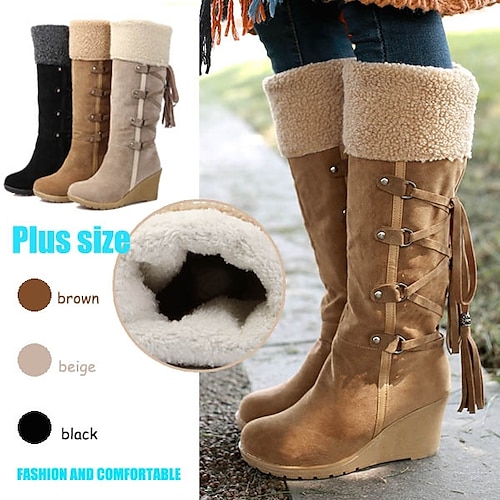 

Mujer Botas Botas con plataforma Botas de nieve Tallas Grandes Exterior Diario Forrado con Lana Botas a media pierna Invierno Borla Plataforma Tacón Cuña Dedo redondo Vintage Casual Minimalismo Ante