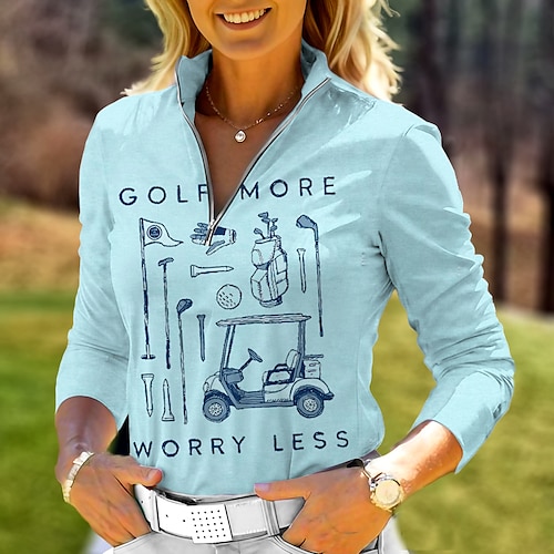 

polo pour femme chemise de golf drôle respirant séchage rapide évacuation de l'humidité manches longues vêtements de golf vêtements de golf coupe régulière fermeture éclair col montant imprimé