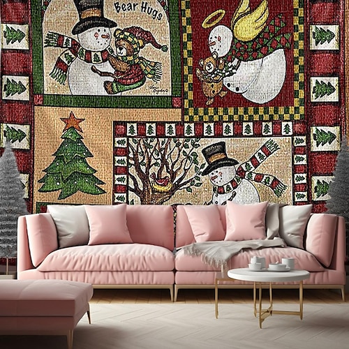 

Tapiz colgante de muñeco de nieve de Navidad, arte de pared, tapiz grande, decoración mural, fotografía, telón de fondo, manta, cortina, hogar, dormitorio, sala de estar