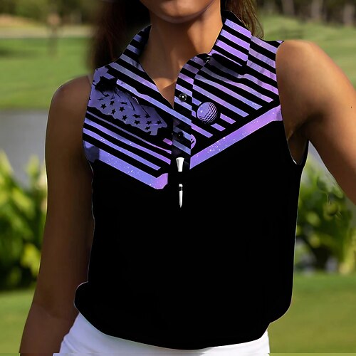 

Women's Golf Polo Shirt Black Pink Blue Sleeveless Sun Protection Top Ladies Golf Attire Clothes Outfits Wear Apparel