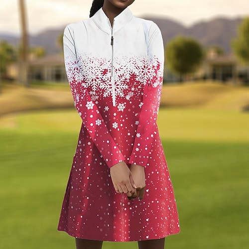 

mujer vestido de tenis vestido de golf navideño transpirable secado rápido absorbe la humedad manga larga traje de tenis ropa de tenis cremallera 1/4 cuello alto estampado primavera otoño tenis golf