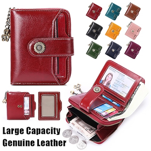 

Women's Wallet Credit Card Holder Wallet Leather Outdoor Shopping Daily Buttons Zipper Large Capacity Waterproof Lightweight Solid Color claret Deep Purple Retro Brown