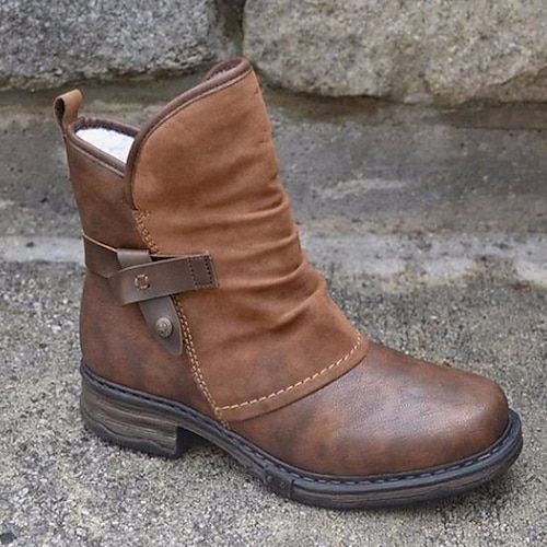 

Damen Stiefel Slouchy-Stiefel Übergrössen Vintage-Schuhe Outdoor Täglich Stiefeletten Stiefeletten Schnalle Blockabsatz Runde Zehe Vintage Brautkleider schlicht Industrieller Stil PU Reißverschluss