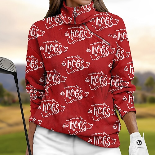 

Damen Golf-Hoodie Golfpullover Golf-Sweatshirt warm Atmungsaktiv Feuchtigkeitsableitung Langarm Golf-Oberbekleidung Shirt Regular Fit 1/4 Reißverschluss Stehkragen Buchstabe Frühling Herbst Tennis
