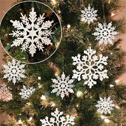 

36 Uds Navidad copo de nieve blanco decoración de plástico copo de nieve brillante árbol de Navidad colgante de copo de nieve