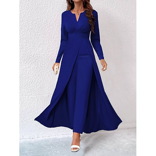 

Combinaison Femme Fendu Couleur unie Col V Grande occasion Mariage Soirée Sarouel Standard manche longue Bleu Roi S Automne