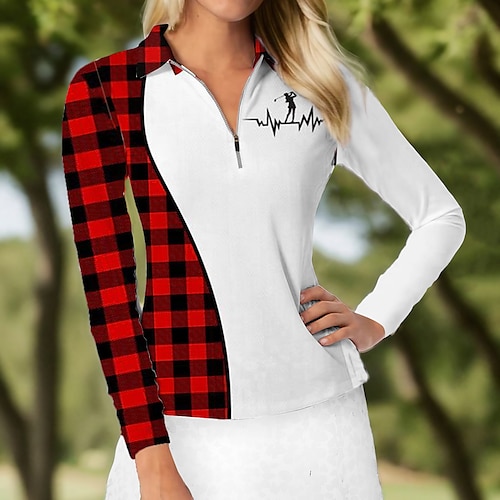 

polo pour femme chemise de golf de Noël respirant séchage rapide évacuation de l'humidité manches longues vêtements de golf vêtements de golf coupe régulière 1/4 zip col montant carreaux printemps automne tennis golf pickleball