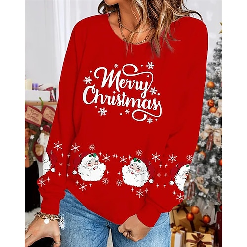 

Mujer Pull-over Sudadera navideña Ropa deportiva Festival Navidad Blanco Vino Rojo Papá Noel Copo Navidad Casual Escote Redondo Manga Larga Top Microelástico Otoño invierno