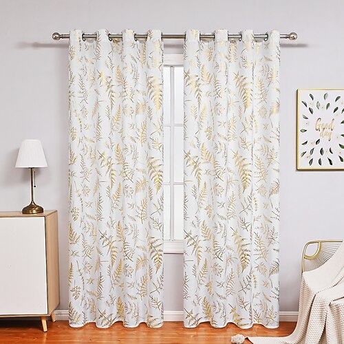 

1 panel de cortinas con estampado de hojas, tratamiento de ventanas blancas, estampado de lámina dorada, tratamiento de estampado en caliente bronceador para cortinas de decoración de ventanas de