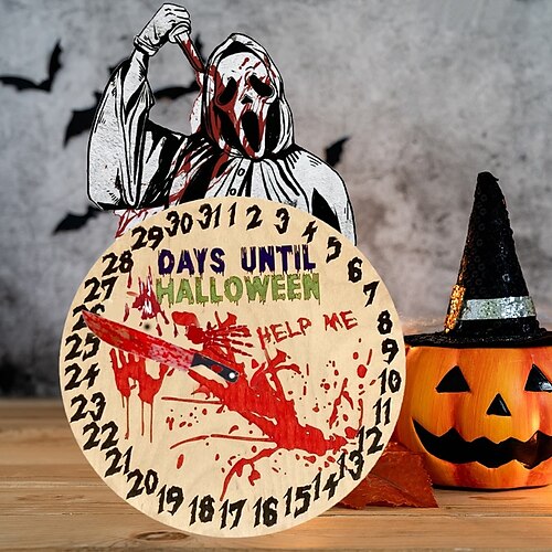 

Calendrier de l'Avent d'Halloween, décoration murale d'Halloween à suspendre à la maison, calendrier de compte à rebours d'Halloween de 31 jours avec des décorations effrayantes à la main pour la