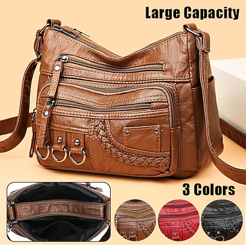 

Women's Crossbody Bag Shoulder Bag Hobo Bag PU Leather Outdoor Daily Holiday Rivet Buttons Zipper Large Capacity Waterproof Lightweight Solid Color Black Red Brown