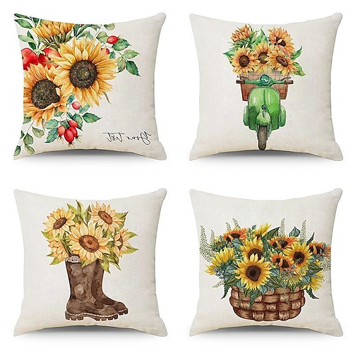 

Capa de almofada dupla face de girassol, 4 peças, macia, decorativa, quadrada, fronha para quarto, sala de estar, sofá, cadeira