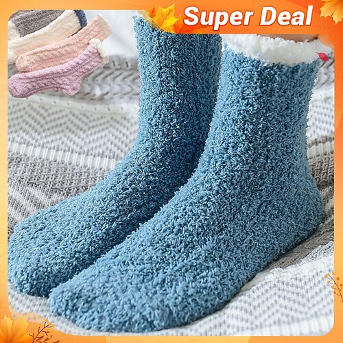 

Autumn And Winter Thickened Warm Solid Fried Dough Twists Coral Velvet Sleep Socks, Medium Tube Household Socks,One size fits all women