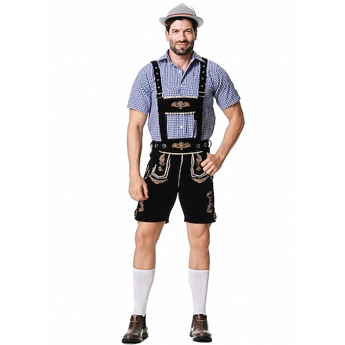  Μπύρα Oktoberfest Στολές Lederhosen Πουκάμισο βαυάρος βαυάρος Γερμανικά Λιβάδια Ανδρικά Πανί παραδοσιακού στυλ Μπλούζα Κοντά Παντελονάκια Καπέλο