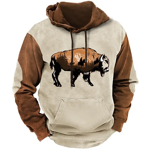 

Graphic Prints Cow Cowboy Daily Classic Casual Men's 3D Print Hoodie Pullover Holiday Going out Streetwear Hoodies Black Brown Khaki Hooded Print Spring Fall Designer