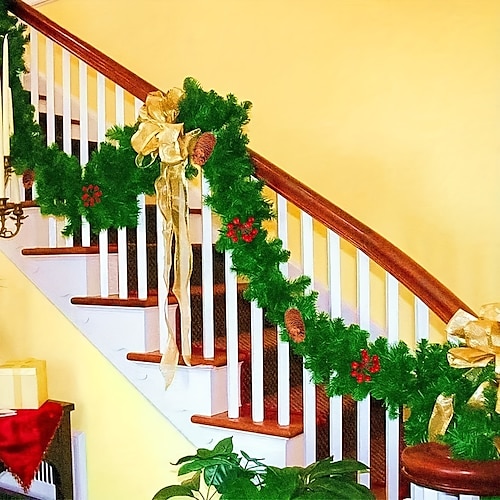 

Decorações de natal enfeites guirlanda de árvore de natal 220 dicas rattan parede de casa pinho pendurado guirlanda artificial verde lareira 1 peça 8,8 pés pvc