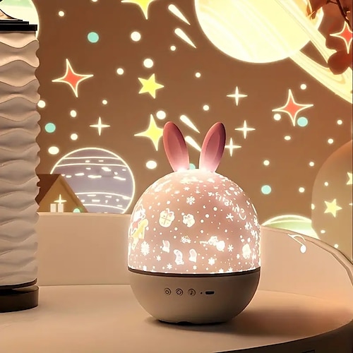 

1 proyector de cielo estrellado para niños, luz nocturna, recargable por USB, giratorio, color cielo estrellado, proyector de conejo oceánico de gas con música, decoración de cabecera para el hogar,