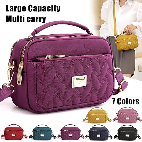 

Women's Crossbody Bag Shoulder Bag Dome Bag Nylon Outdoor Daily Holiday Buttons Zipper Large Capacity Waterproof Lightweight Solid Color claret Sapphire Blue Taro purple