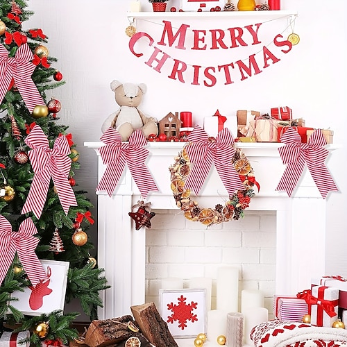 

Cinta de rayas navideñas, guirnalda de hilo rojo y blanco, lazo artesanal, decoración del hogar, 1 ud.