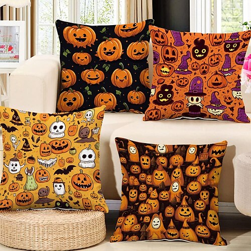 

Funda de almohada de doble cara de fantasma de calabaza de Halloween, funda de cojín cuadrada decorativa suave de 4 piezas, funda de almohada para dormitorio, sala de estar, sofá, silla