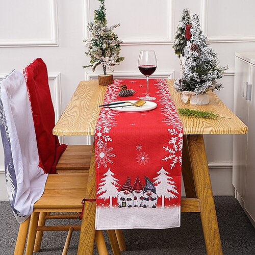 

Camino de mesa de Navidad rojo, decoración de mesa estilo granja de vacaciones de Navidad de invierno de temporada