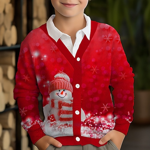 Christmas Boys 3D Snowman Sweater & Cardigan Long Sleeve 3D Print