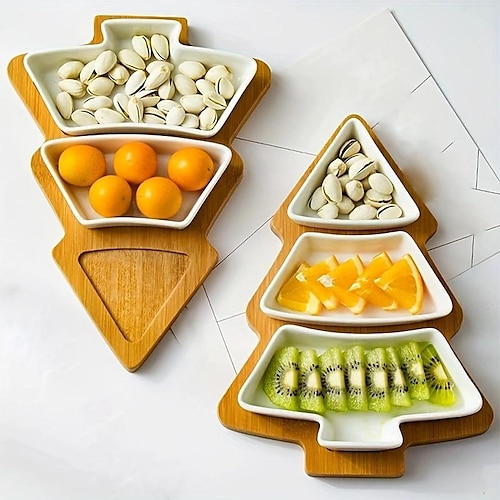 1pc Christmas Tree Wood Tray For Serving Food, Snacks, Drinks, Sushi, Steak, Pizza, Desserts, Cakes, And Bread, Breakfast Tray, Coffee Tray, Tea Tray, Charcuterie Board