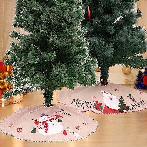 

Novas decorações de natal transfronteiriças, saia de árvore de boneco de neve de linho, decoração de fundo de árvore de 107cm, decoração de avental