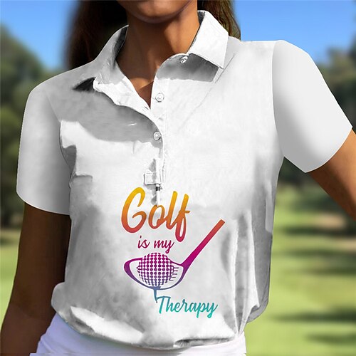 

Femme T-shirt POLO Chemise de golf Polo boutonné Respirable Séchage rapide Evacuation de l'humidité Manche Courte Vêtements de golf Top Standard Lettre Eté Tennis Le golf Pickleball