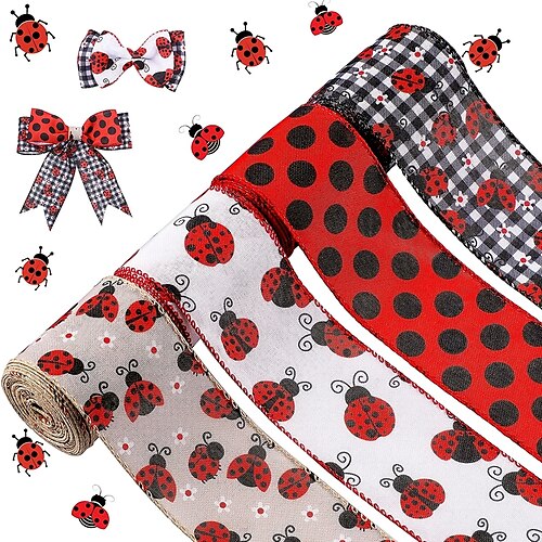 

2.5 Inch x 5Yard Ladybugs Canvas Ribbons Lady Bug Wire Edged Wrapping Ribbon Red Polka Dot Wired Edge Ribbon Grosgrain Red Dot Craft Ribbon for Crafting Wrapping Party Decoration