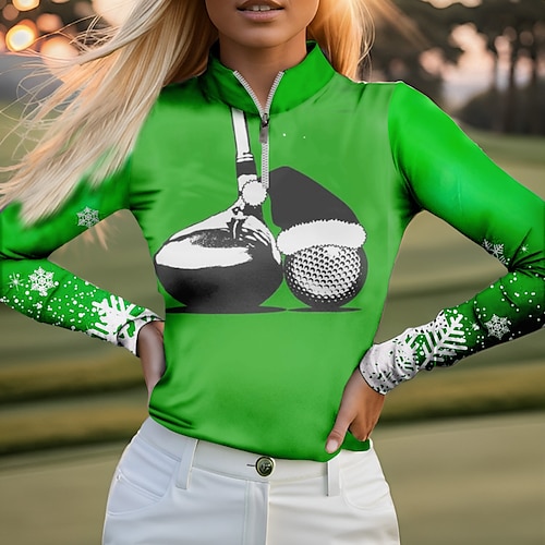 

Damen poloshirt Golfhemd Atmungsaktiv Schnelltrocknend Feuchtigkeitsableitung Langarm Golfbekleidung Golfkleidung Regular Fit Zip Stehkragen Bedruckt Frühling Herbst Tennis Golfspiel Pickleball