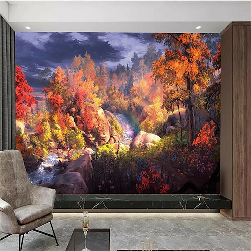 

Papier peint mural paysage d'automne, forêt d'automne, autocollant de revêtement mural, amovible, en PVC/vinyle, auto-adhésif/adhésif requis, décoration murale pour salon, cuisine, salle de bain