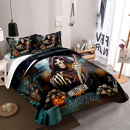 

Skeleton Halloween Digital 3D Quilt Cover Pillow Case Three Piece Duvet Cover