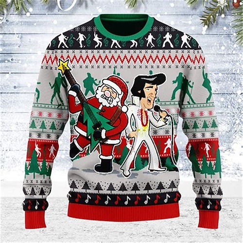 

Santa Claus Casual Men's Knitting Print Ugly Christmas Sweater Pullover Sweater Jumper Outdoor Christmas Daily Long Sleeve Crewneck Sweaters Black Fall Winter S M L Sweaters