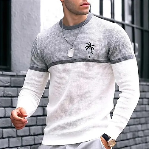 

Herren Pullover Strickware Gerippt Stricken Strick Streifen Rundhalsausschnitt Modisch Strassenmode Freizeitskleidung Urlaub Bekleidung Herbst Winter Schwarz Weiß S M L