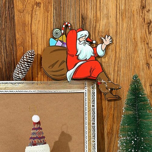 

1pc Christmas Wooden Corner Door Frame Santa Claus Deer Ornament Scene Decor Holiday Accessory Christmas Supplies