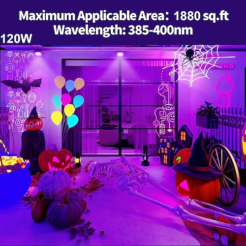  LED Mustat Valot 1-2 Pakkausta 30W 60W 120W UV Tulvalamppu 395nm-405nm IP66 Vesitiivis Tehokas Musta Valaisin Plugilla ja Kytkimellä (59 tuumaa) Juhliin Lavalle UV-Hartsin Kovettamiseen Maalaukseen