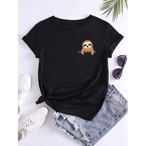 

Damen T Shirt Schwarz Tier Bedruckt Kurzarm Täglich Wochenende Modisch Rundhalsausschnitt Regular Fit Farbe Sommer