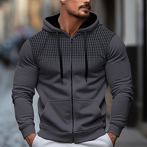  Herren Hoodie Sweatshirt Kapuze Kapuzenshirt mit durchgehendem Reißverschluss Schwarz Weiß Rote Blau Dunkelgray Mit Kapuze Farbblock Sport & Natur Täglich Festtage Polyester Strassenmode Cool