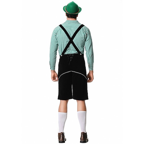  Μπύρα Oktoberfest Lederhosen Πουκάμισο βαυάρος βαυάρος Γερμανικά Λιβάδια Ανδρικά Πανί παραδοσιακού στυλ Μπλούζα Κοντά Παντελονάκια Καπέλο