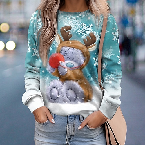 

Women's Pullover Christmas Sweatshirt Sportswear Festival Pink Blue Purple Snowflake Reindeer Christmas Casual Round Neck Long Sleeve Top Micro-elastic Fall Winter